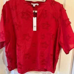 Chico's Red Star Patterned Blouse